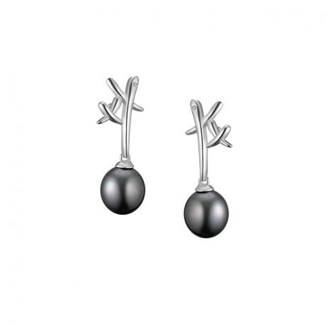 Boucles D'oreilles Pendantes Perles De Tahiti En Argent 925 Et Diamants